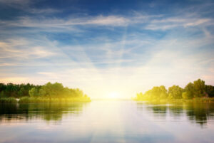 Calm lake with sunrise
